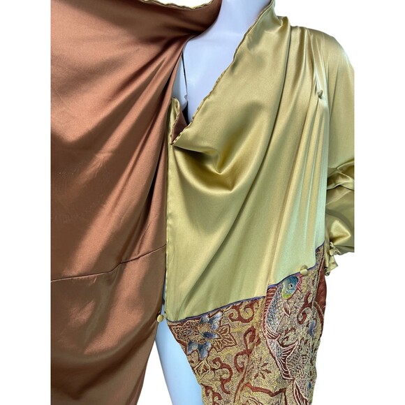 Antique Vintage Gold Silk Charmeuse Robe Opera Coat Gold Couching Embroidery O/S - Picture 10 of 16